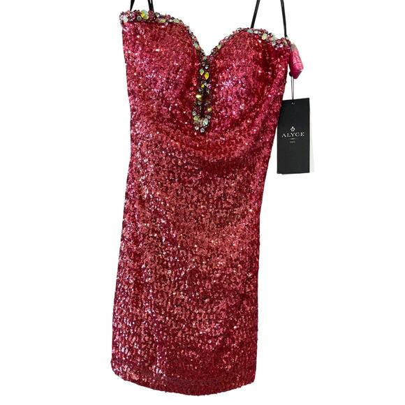 Fuchsia Alyce Paris Sequin Beaded Strapless Cocktail Bodycon Dress Size 10